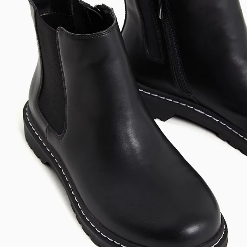 Torrid || 7.5 WW Black Faux Leather Chelsea Lug Sole Bootie - Picture 3 of 11